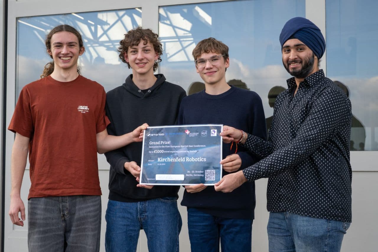 The Kirchenfeldrobotics team after winning the Starlab challenge at the NASA Space Apps Challenge in Lucerne
